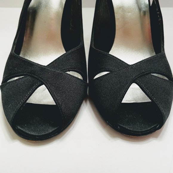 Stuart Weitzman Satin Peep Toe Slingback Heels - Picture 6 of 14